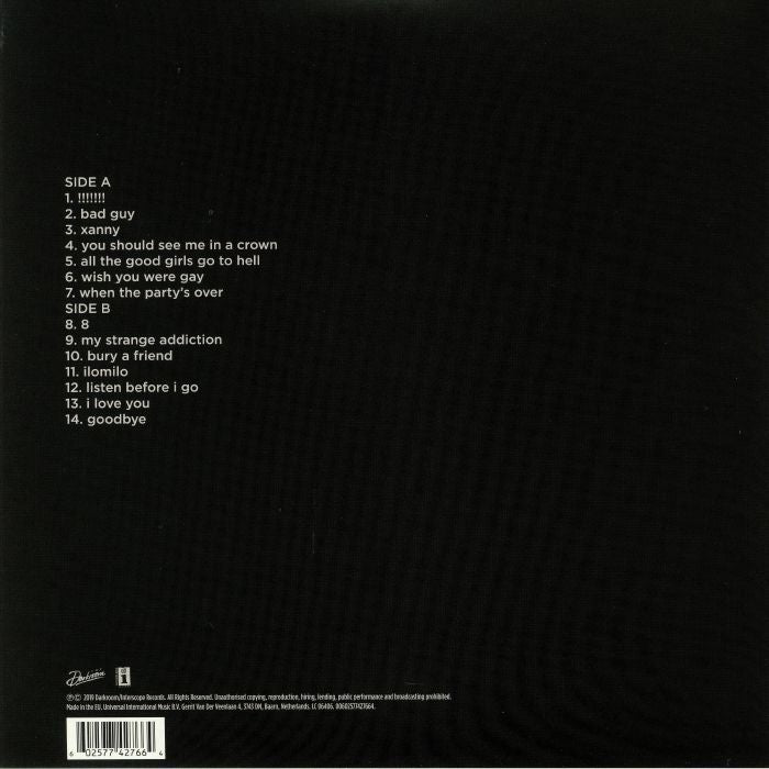 แผ่นเสียง Vinyl LP Billie EILISH When We All Fall Asleep Where Do We Go? แผ่นไวนิล