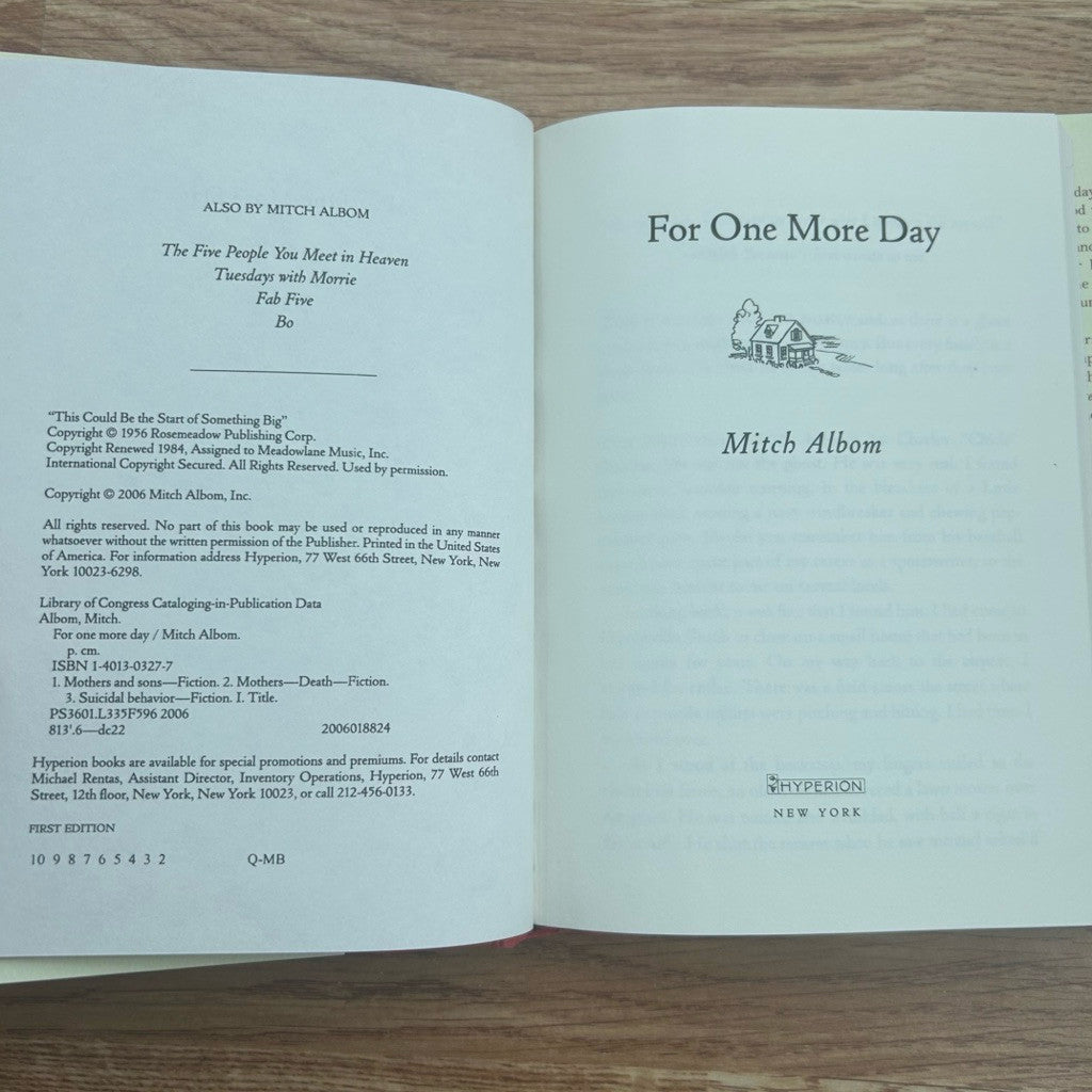 Hardcover For One More Day by Mitch Albom หนังสือ ขอเพียงอีกวัน มิตช์ อัลบอม ปกแข็ง