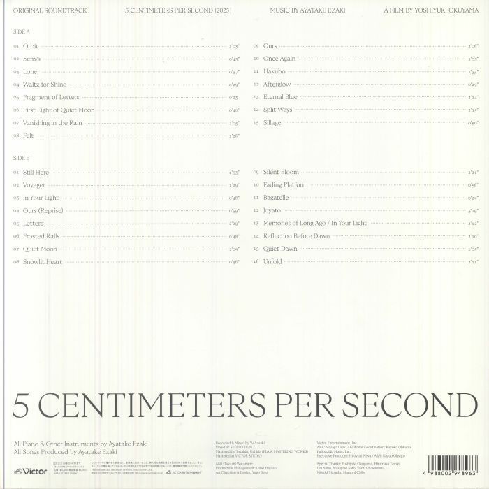 พร้อมส่ง🔥 แผ่นเสียง Vinyl 5 Centimeters Per Second (Original Soundtrack)
by Ayatake Ezaki LP [ใหม่และซีล SS]